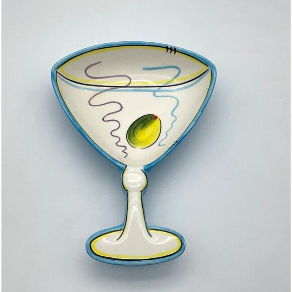 Clay Art Martini Glass Shaped Olive or Bar Snack Ceramic Serving Dish - Picture 1 of 5